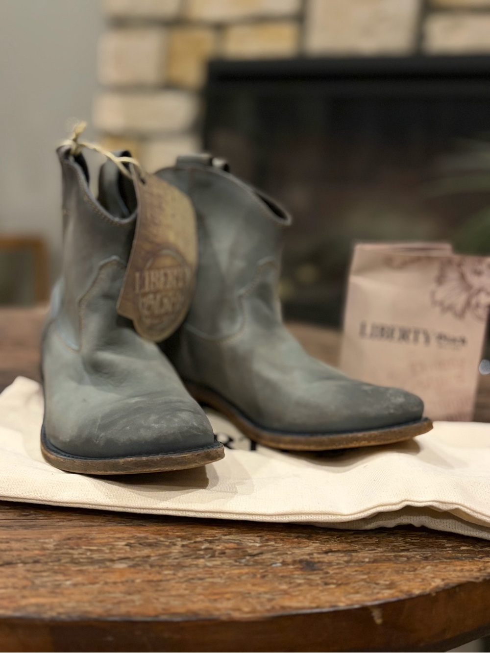 LIBERTY Black womens Slate bluish Gray Leather Western Ankle Boots